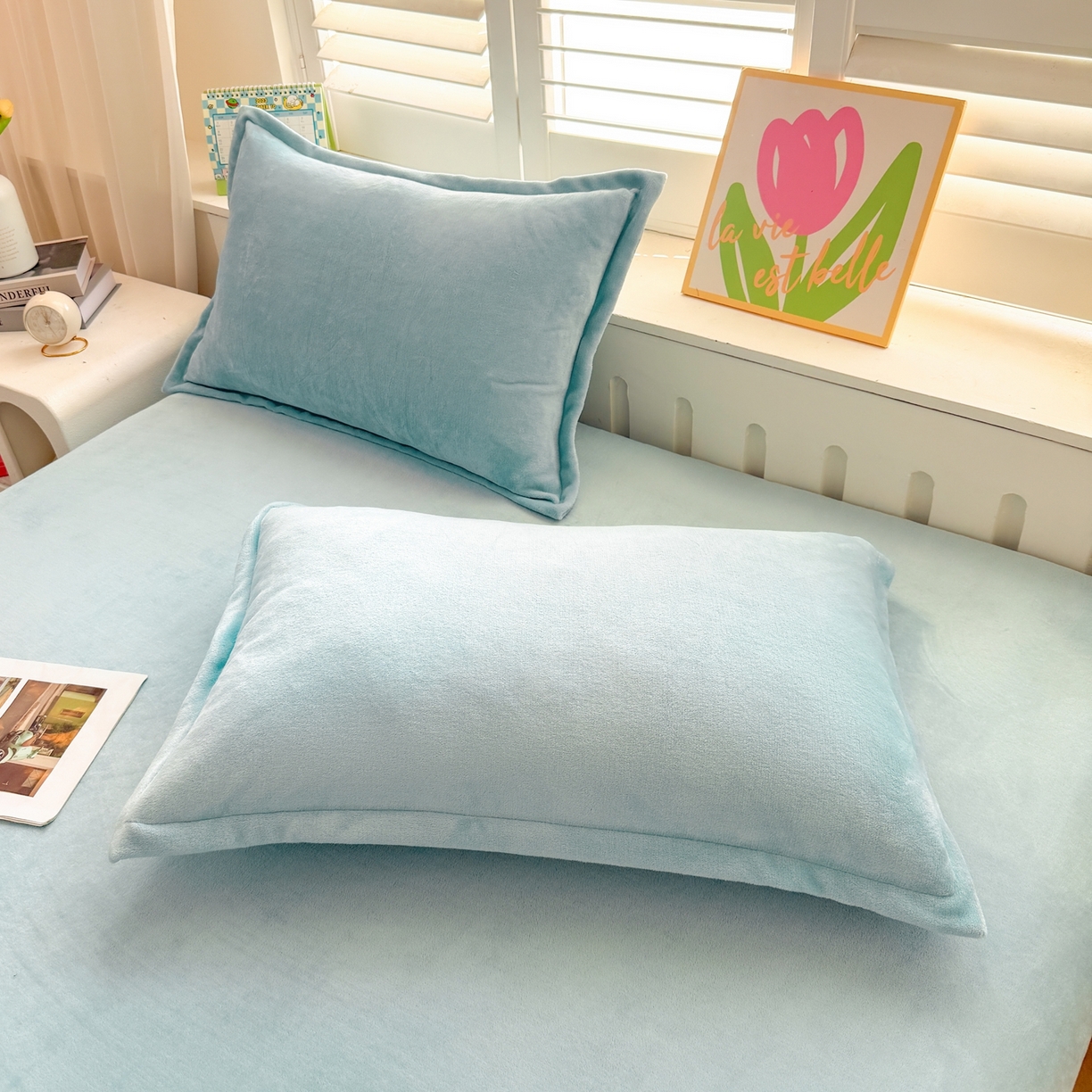 91家纺网 家纺一手货源 找家纺 湘之帛 2025新款牛奶绒印花床笠 小恐龙-浅蓝