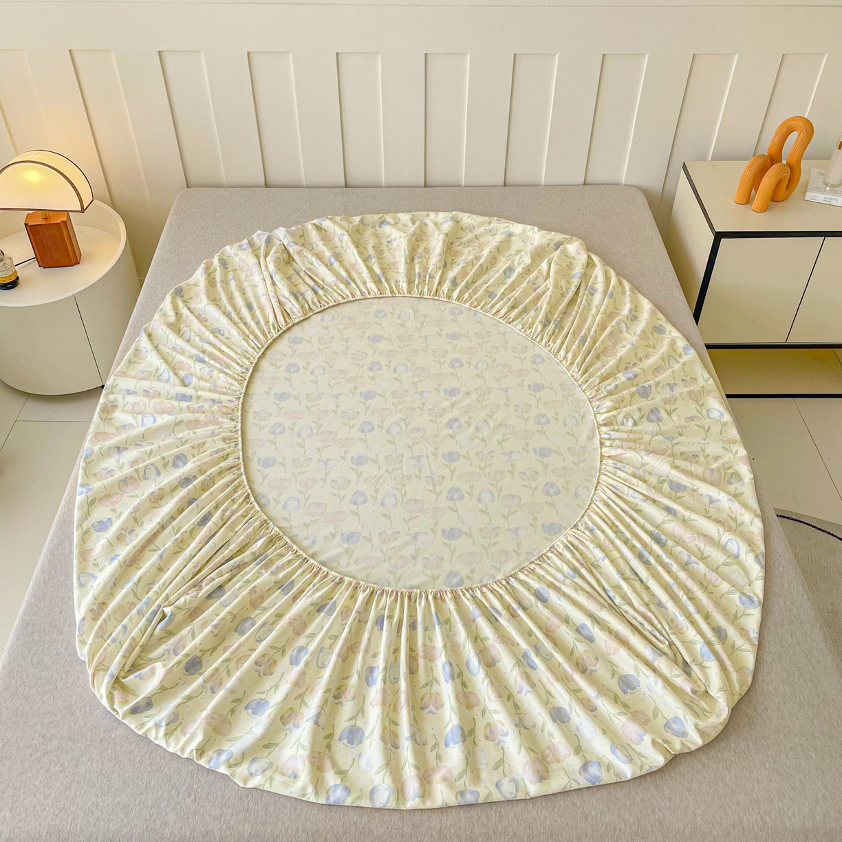 91家纺网 家纺一手货源 找家纺 首爱家纺 2025新款木棉双层纱印花床笠 郁金香