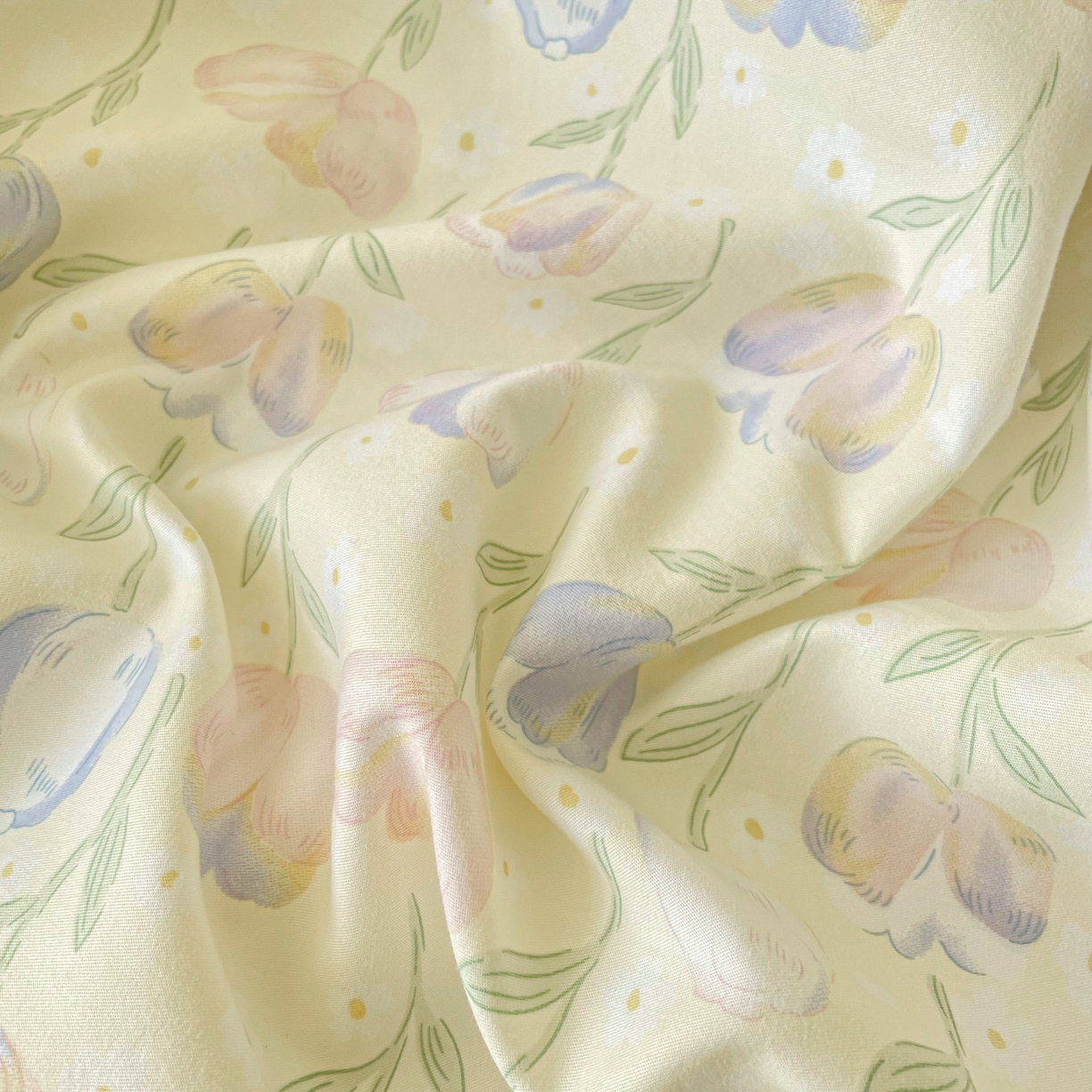 91家纺网 家纺一手货源 找家纺 首爱家纺 2025新款木棉双层纱印花床笠 郁金香