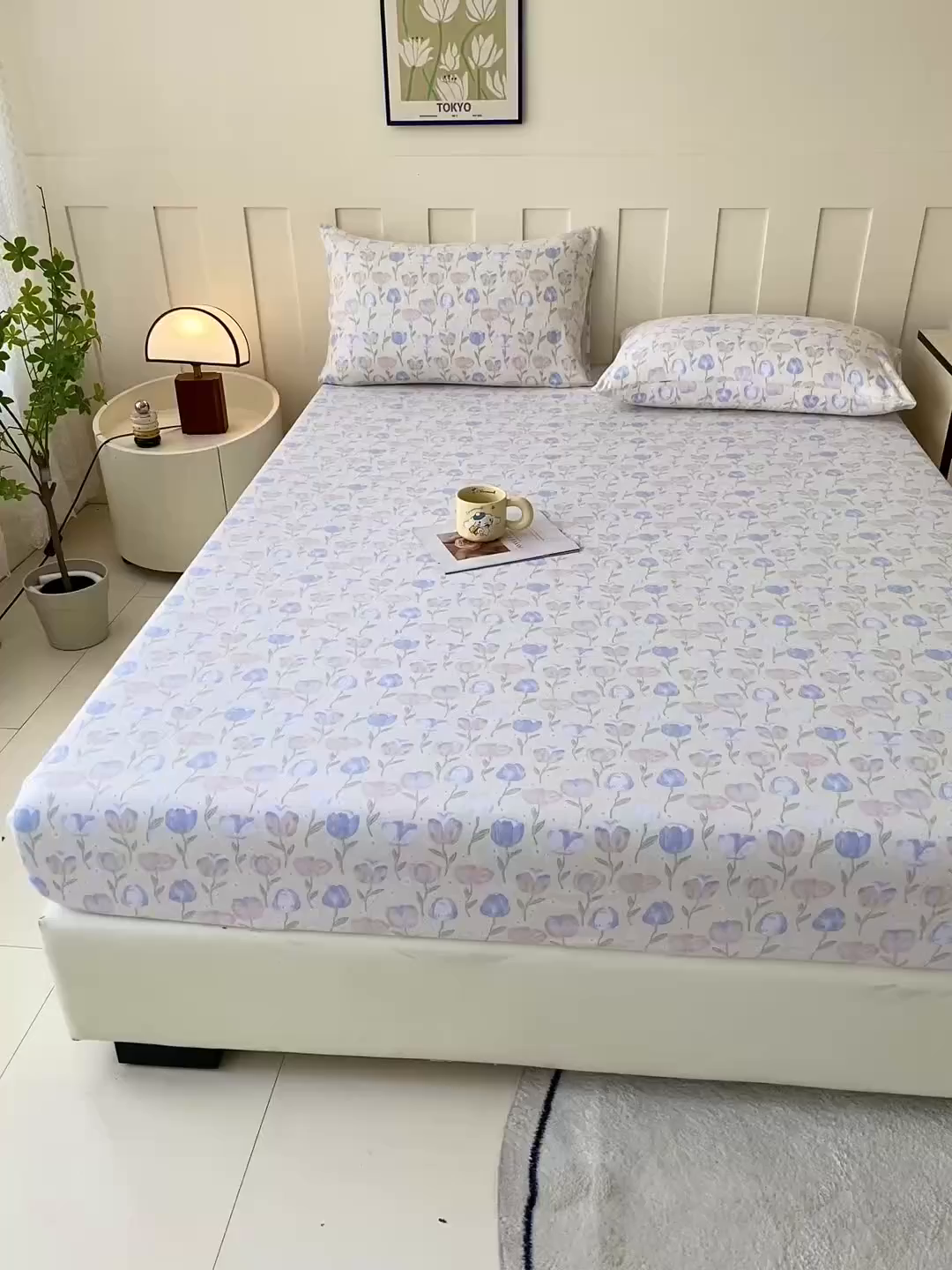 91家纺网 家纺一手货源 找家纺 首爱家纺 2025新款木棉双层纱印花床笠 郁金香