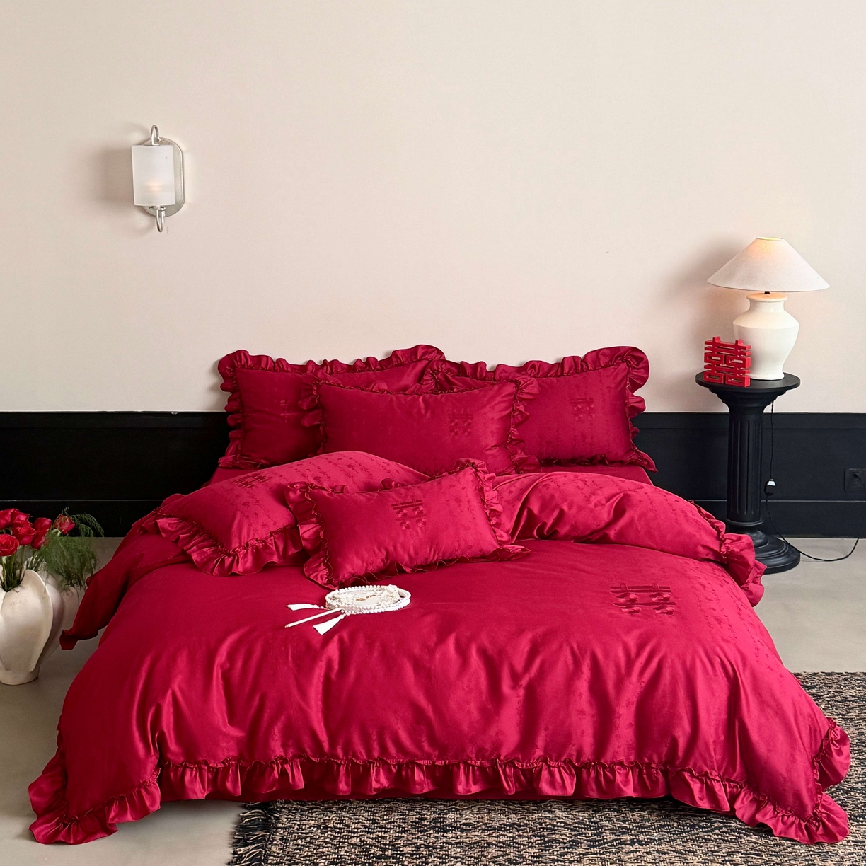 91家纺网 家纺一手货源 找家纺 （总）江涞 2025新款长绒棉纯棉提花四件套-喜至