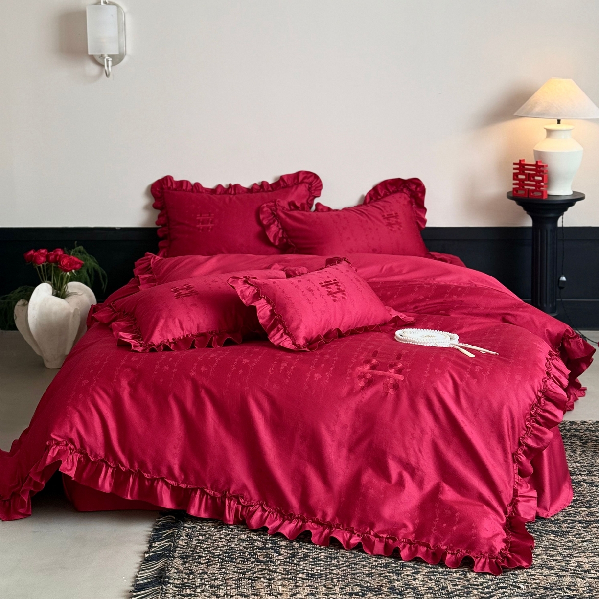 91家纺网 家纺一手货源 找家纺 （总）江涞 2025新款长绒棉纯棉提花四件套-喜至