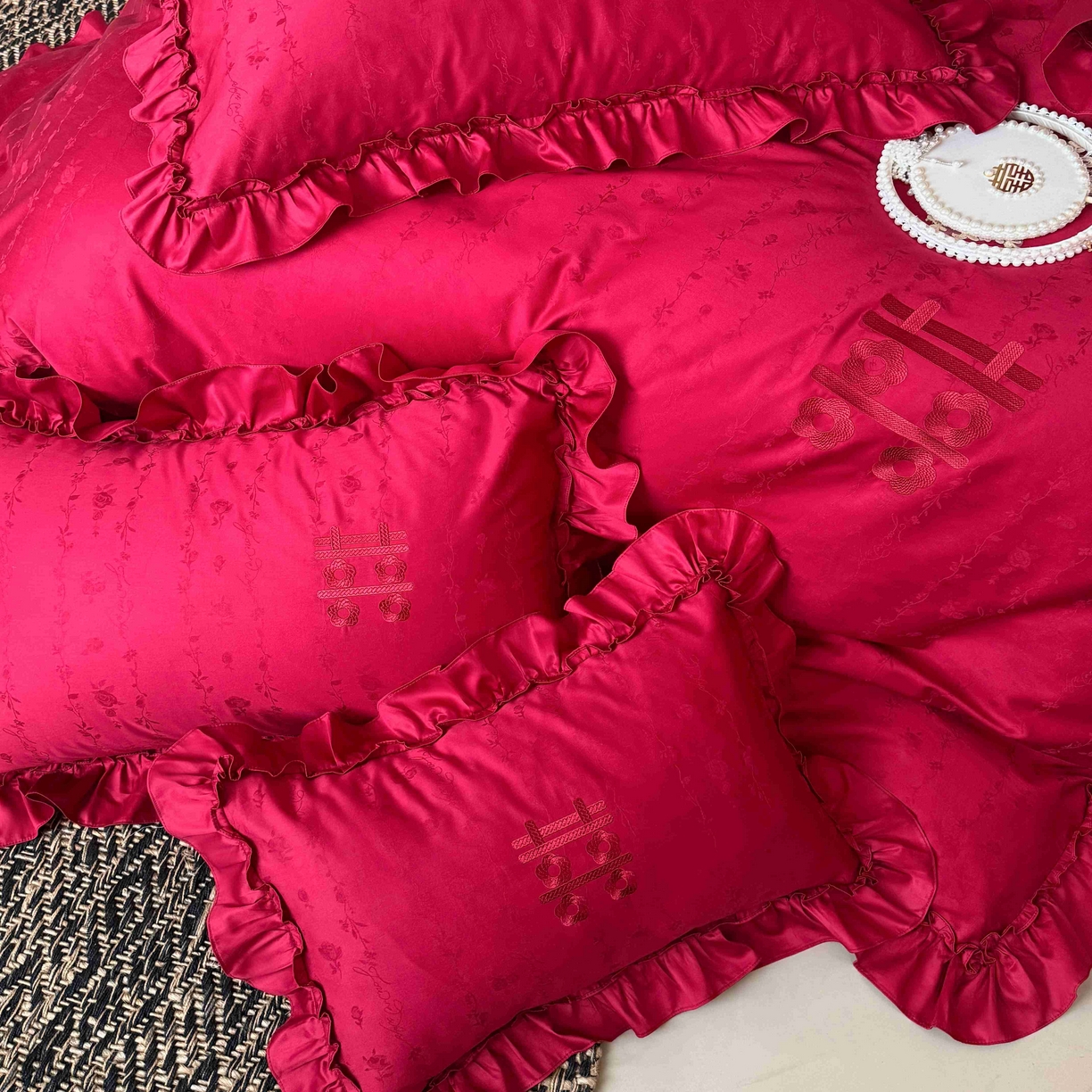 91家纺网 家纺一手货源 找家纺 （总）江涞 2025新款长绒棉纯棉提花四件套-喜至