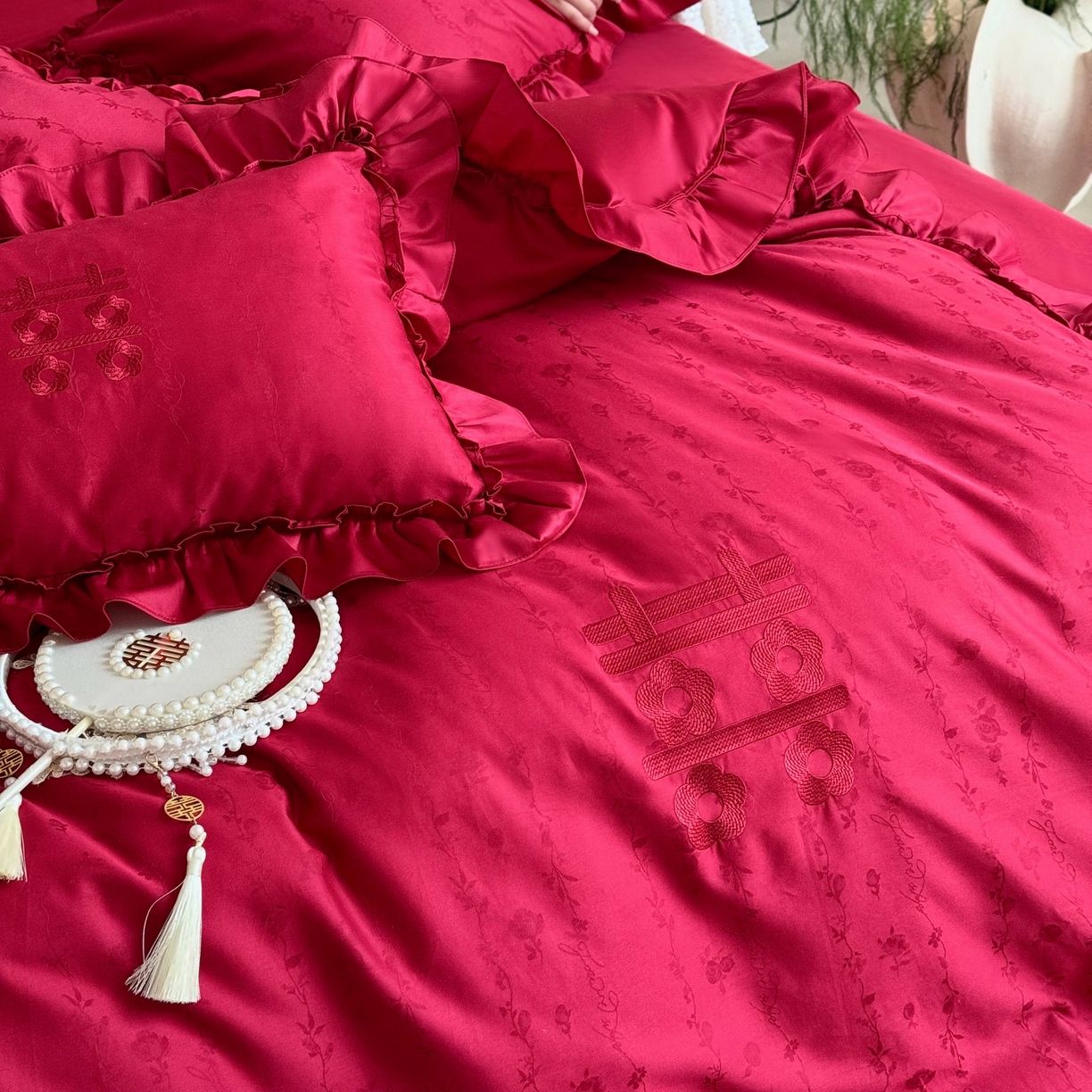 91家纺网 家纺一手货源 找家纺 （总）江涞 2025新款长绒棉纯棉提花四件套-喜至