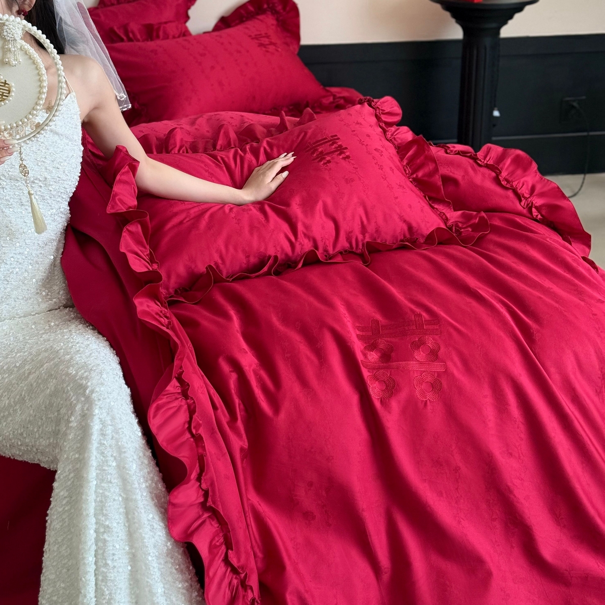 91家纺网 家纺一手货源 找家纺 （总）江涞 2025新款长绒棉纯棉提花四件套-喜至