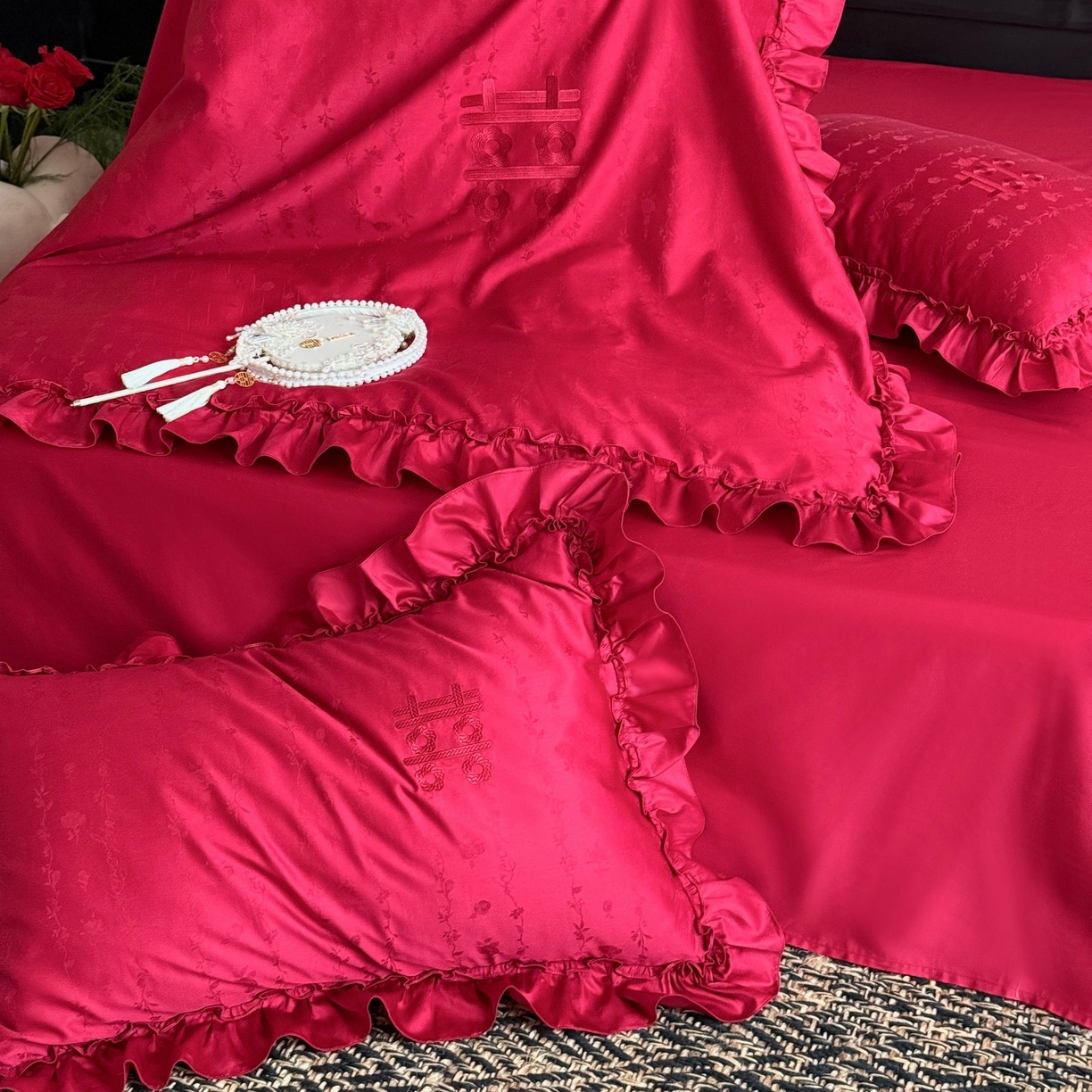 91家纺网 家纺一手货源 找家纺 （总）江涞 2025新款长绒棉纯棉提花四件套-喜至