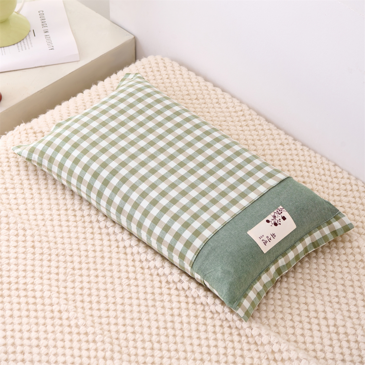 （总）大熊枕芯 2025新款全棉纯棉水洗棉小方格荞麦枕枕头枕芯-水洗棉小方格