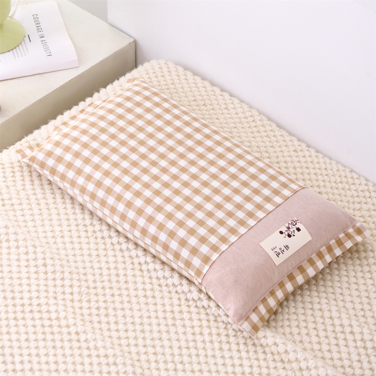 大熊枕芯 2025新款全棉纯棉水洗棉小方格荞麦枕枕头枕芯-水洗棉小方格 水洗棉小方格-卡其