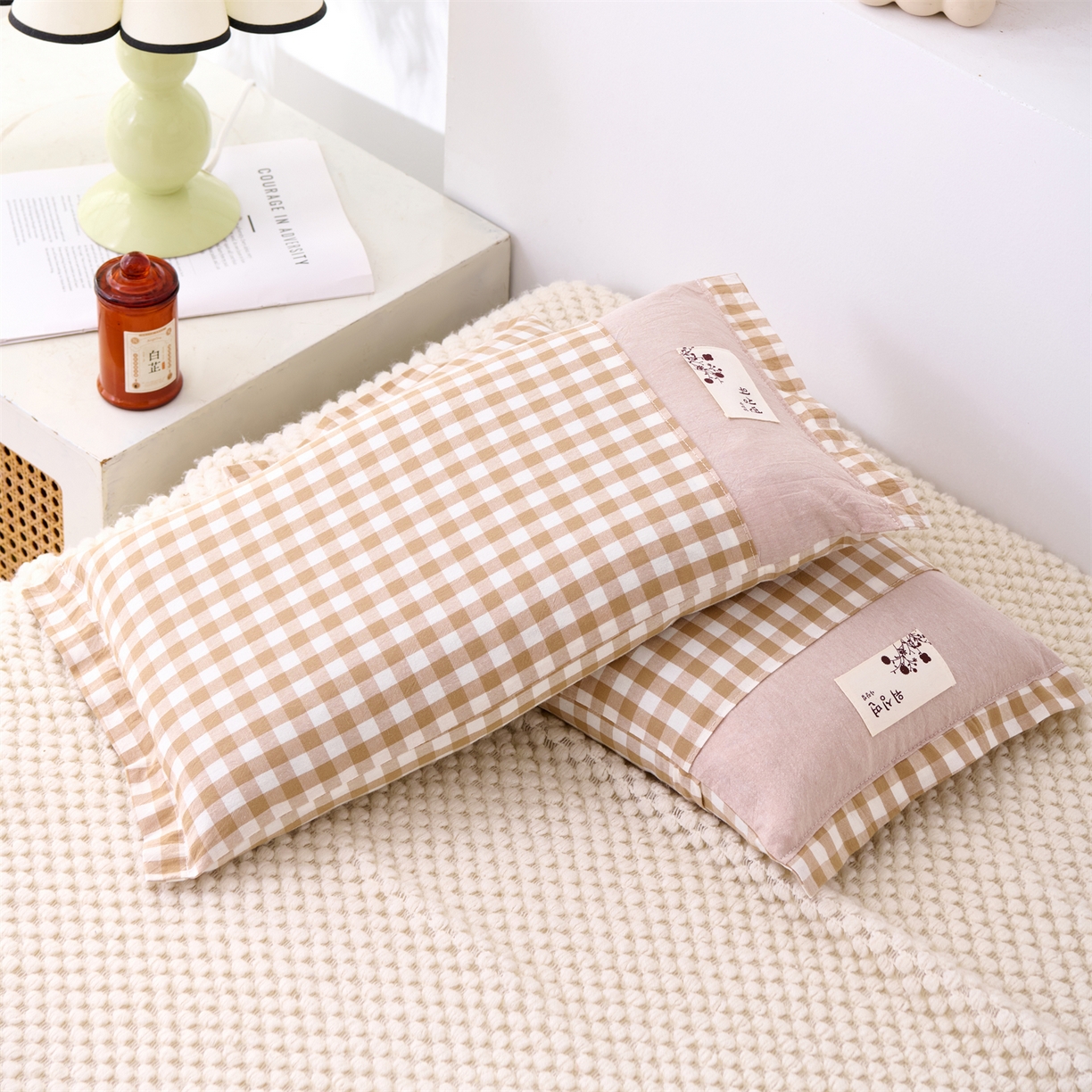 91家纺网 家纺一手货源 找家纺 大熊枕芯 2025新款全棉纯棉水洗棉小方格荞麦枕枕头枕芯-水洗棉小方格 水洗棉小方格-卡其