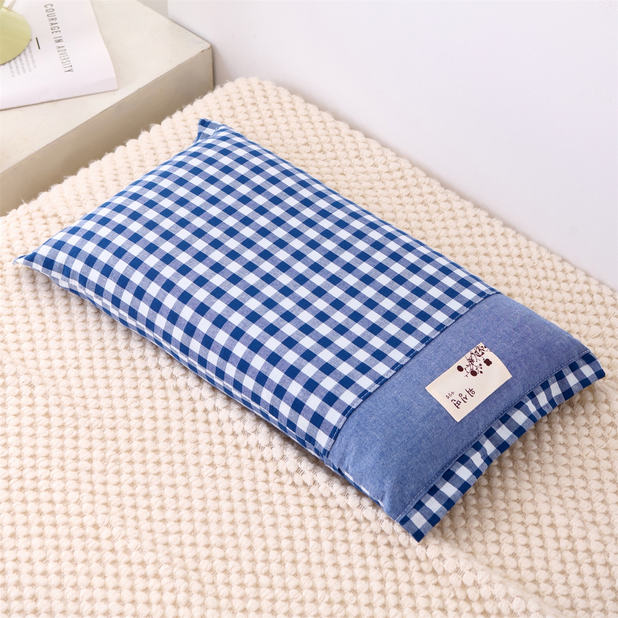 大熊枕芯 2025新款全棉纯棉水洗棉小方格荞麦枕枕头枕芯-水洗棉小方格 水洗棉小方格-深蓝