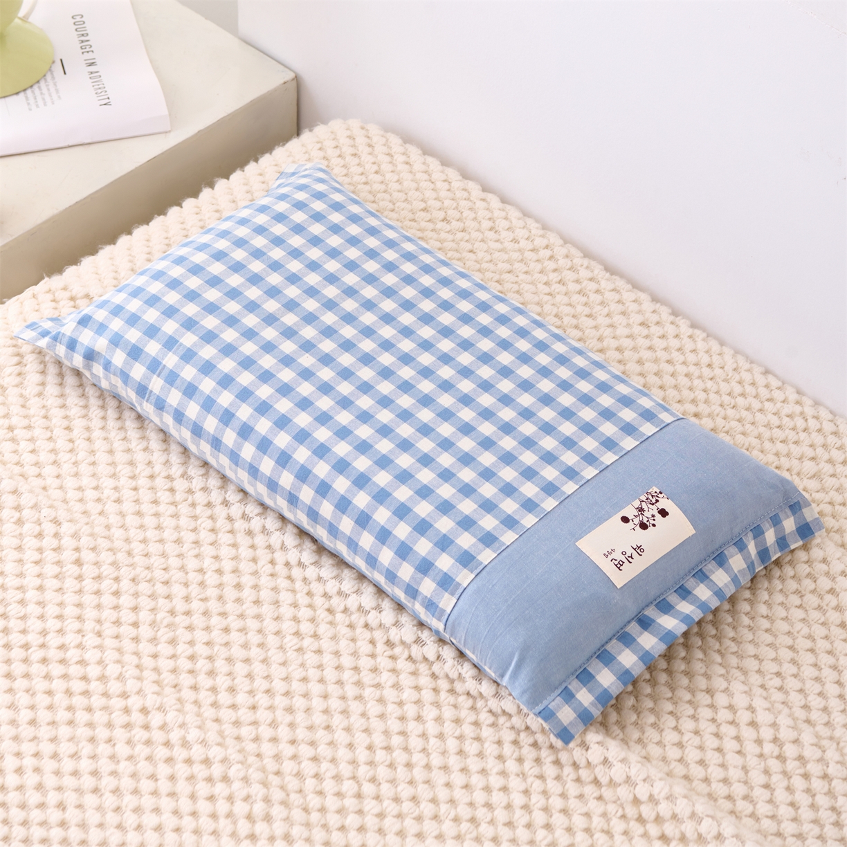 大熊枕芯 2025新款全棉纯棉水洗棉小方格荞麦枕枕头枕芯-水洗棉小方格 水洗棉小方格-浅蓝