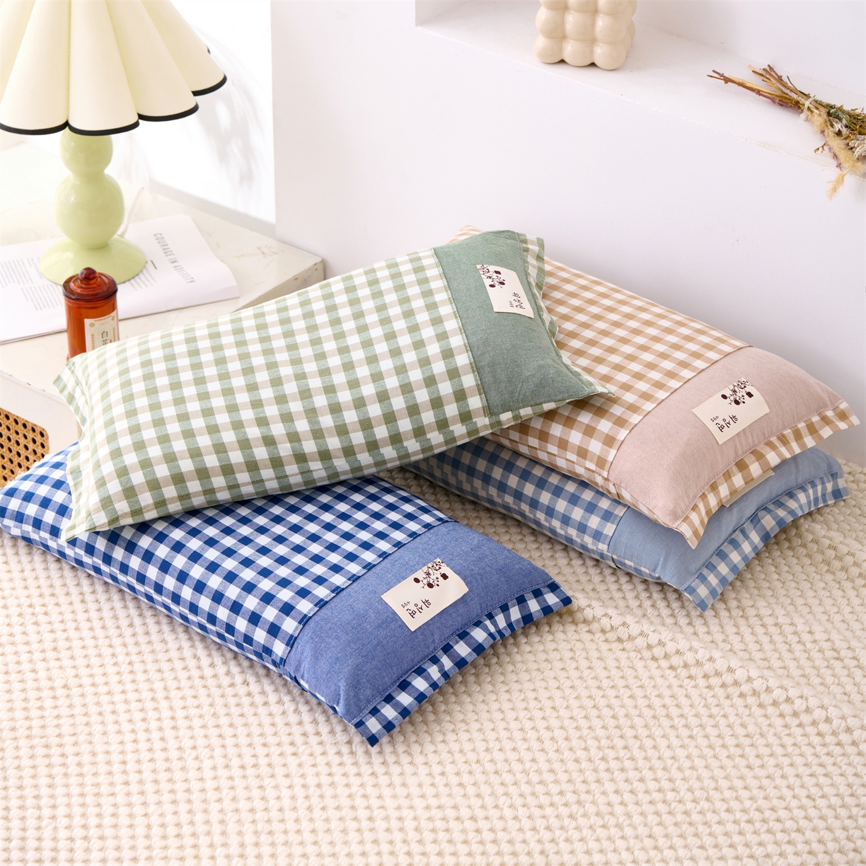 91家纺网 家纺一手货源 找家纺 （总）大熊枕芯 2025新款全棉纯棉水洗棉小方格荞麦枕枕头枕芯-水洗棉小方格