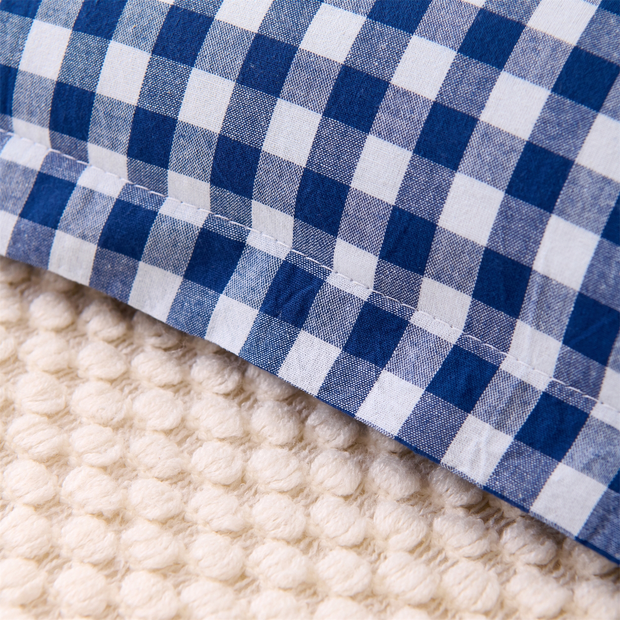 91家纺网 家纺一手货源 找家纺 大熊枕芯 2025新款全棉纯棉水洗棉小方格荞麦枕枕头枕芯-水洗棉小方格 水洗棉小方格-深蓝