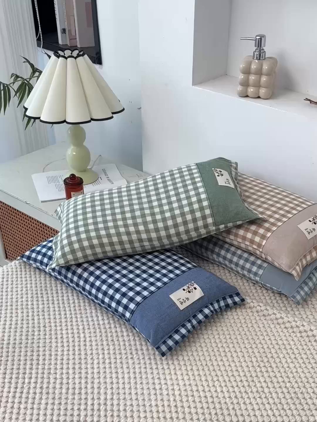 91家纺网 家纺一手货源 找家纺 大熊枕芯 2025新款全棉纯棉水洗棉小方格荞麦枕枕头枕芯-水洗棉小方格 水洗棉小方格-浅蓝