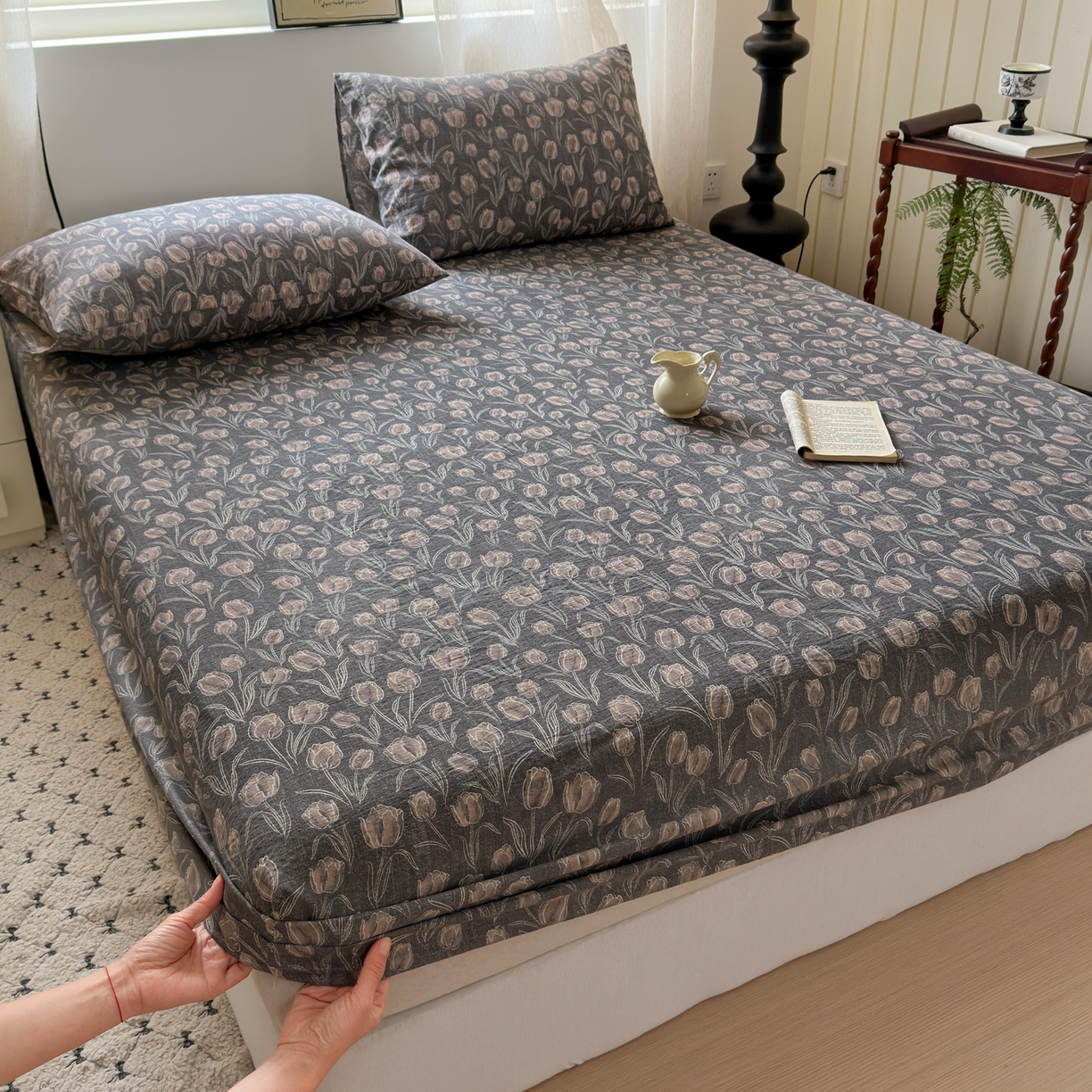 91家纺网 家纺一手货源 找家纺 （总）一霖家纺 2025新款仿麻皱皱纱单床笠