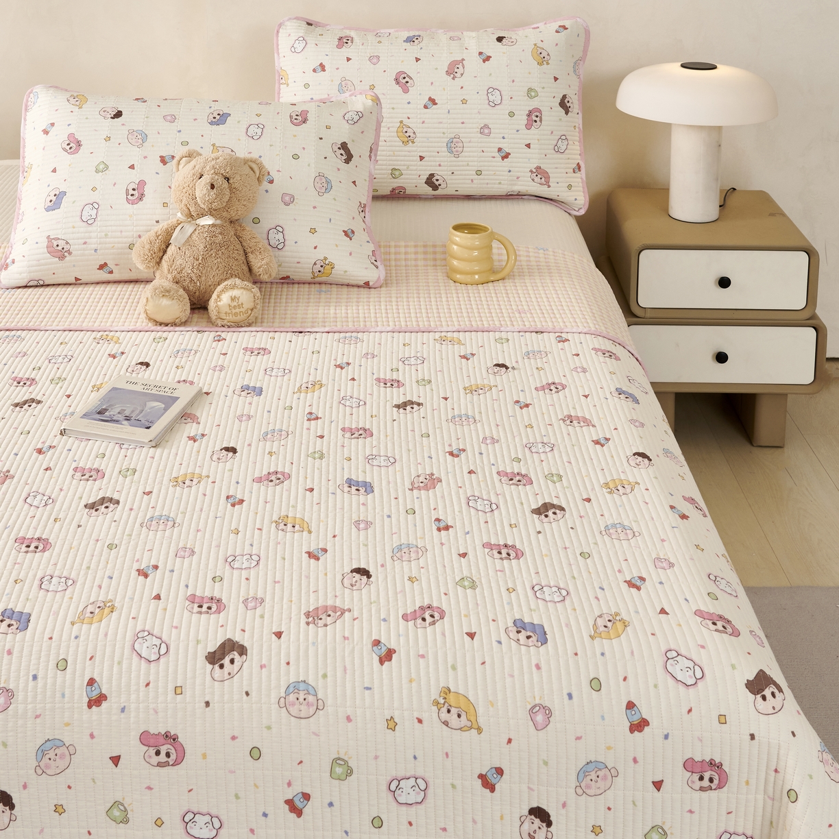 91家纺网 家纺一手货源 找家纺 莎果家纺 2025新款12868双面纯棉床盖三件套软萌派