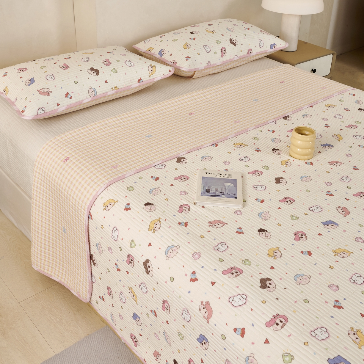 91家纺网 家纺一手货源 找家纺 莎果家纺 2025新款12868双面纯棉床盖三件套软萌派