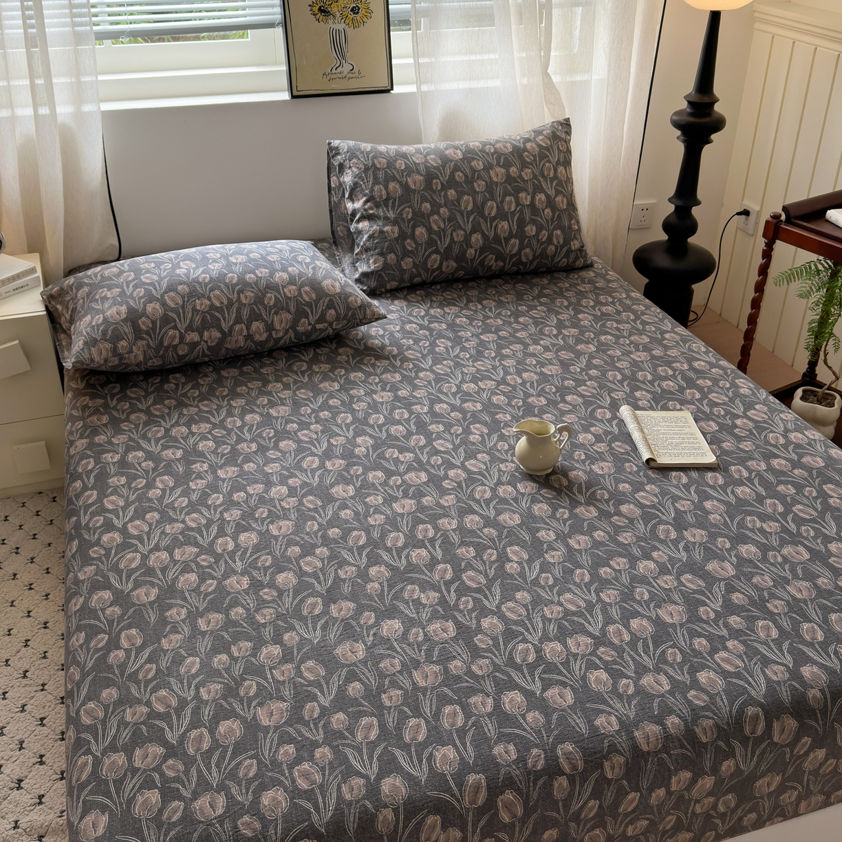 91家纺网 家纺一手货源 找家纺 一霖家纺 2025新款仿麻皱皱纱单床笠 浮生序梦