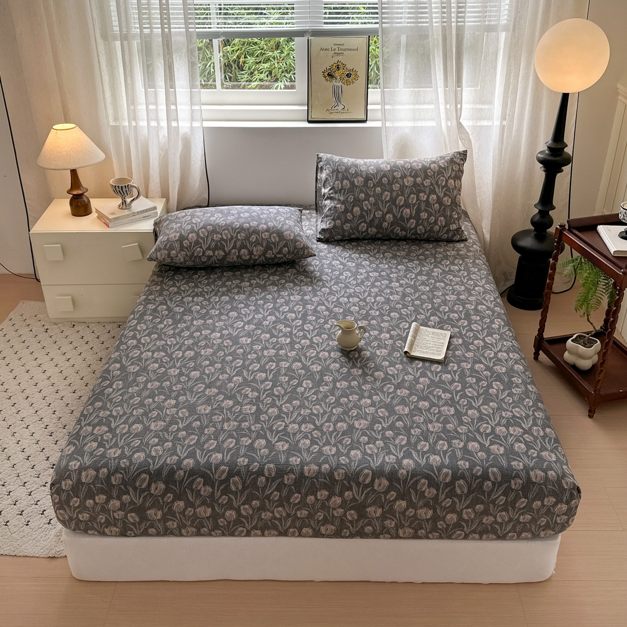 91家纺网 家纺一手货源 找家纺 一霖家纺 2025新款仿麻皱皱纱单床笠 浮生序梦