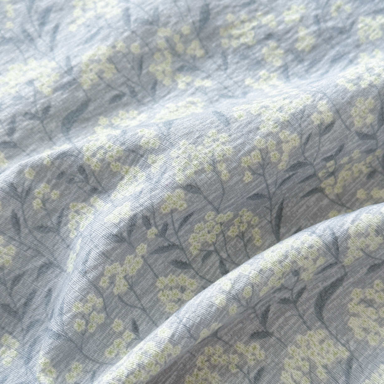 91家纺网 家纺一手货源 找家纺 一霖家纺 2025新款仿麻皱皱纱单床笠 南亭晚风