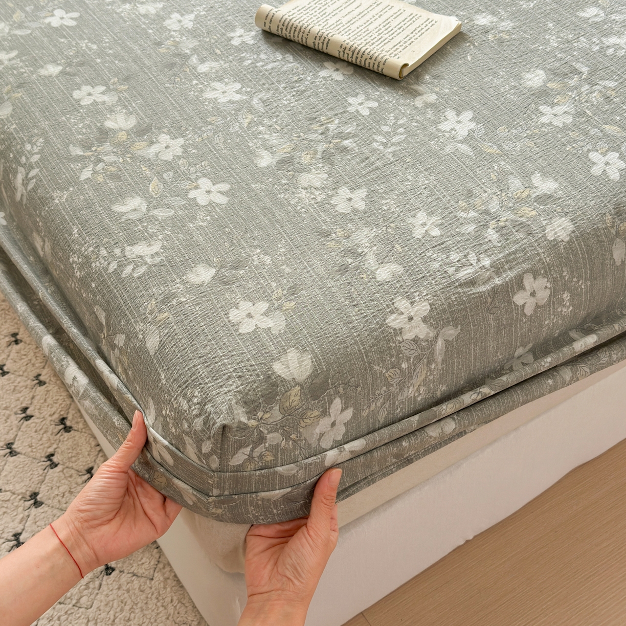 91家纺网 家纺一手货源 找家纺 一霖家纺 2025新款仿麻皱皱纱单床笠 幽兰拂晓