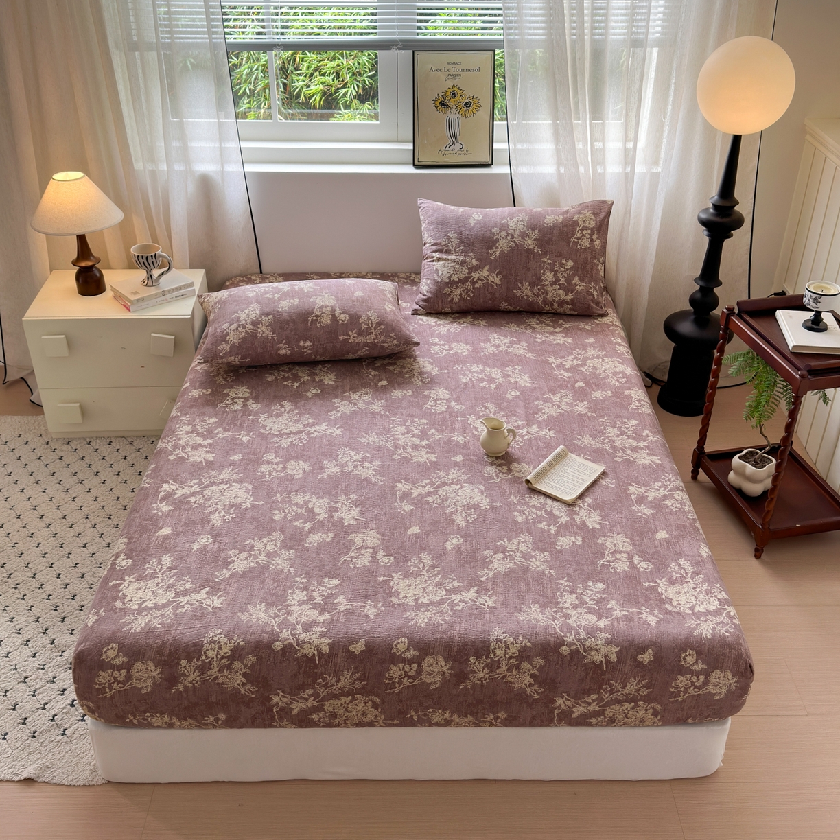 91家纺网 家纺一手货源 找家纺 一霖家纺 2025新款仿麻皱皱纱单床笠 月华绣影