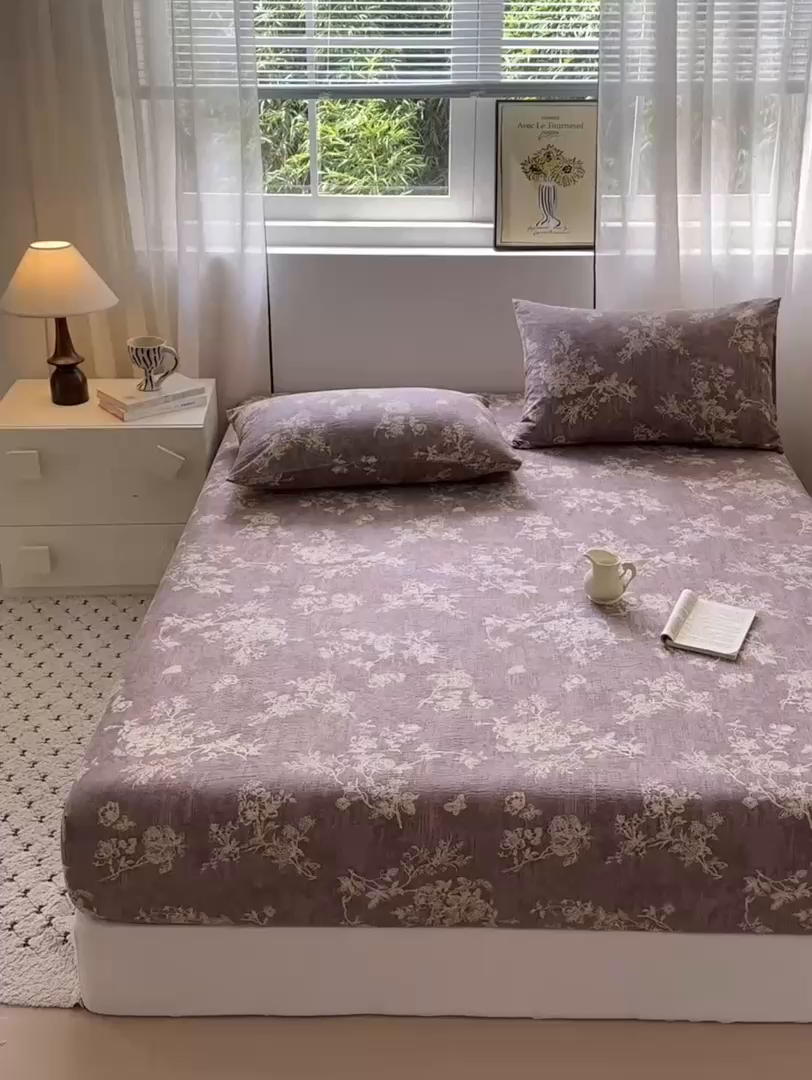 91家纺网 家纺一手货源 找家纺 一霖家纺 2025新款仿麻皱皱纱单床笠 月华绣影