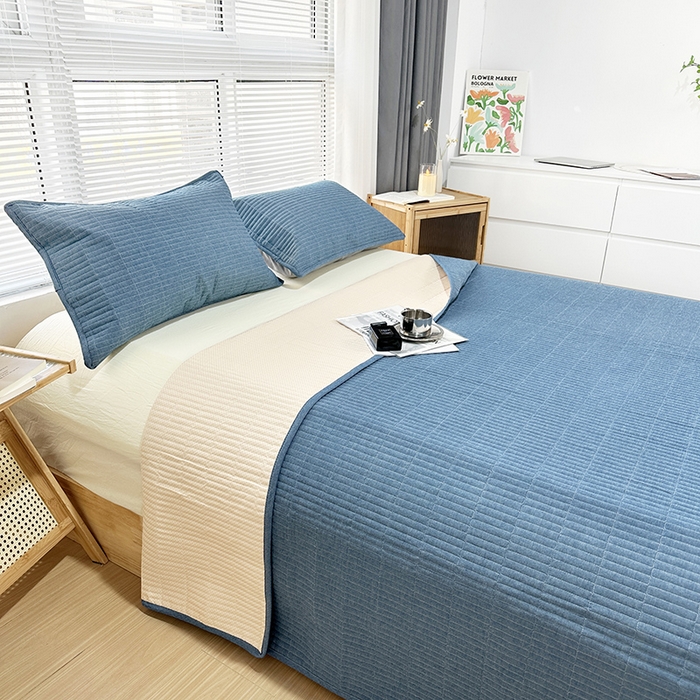 91家纺网 家纺一手货源 找家纺 （总）拾小柒 2025新款全棉色织水洗棉夹棉防滑床盖防水纯色床护垫