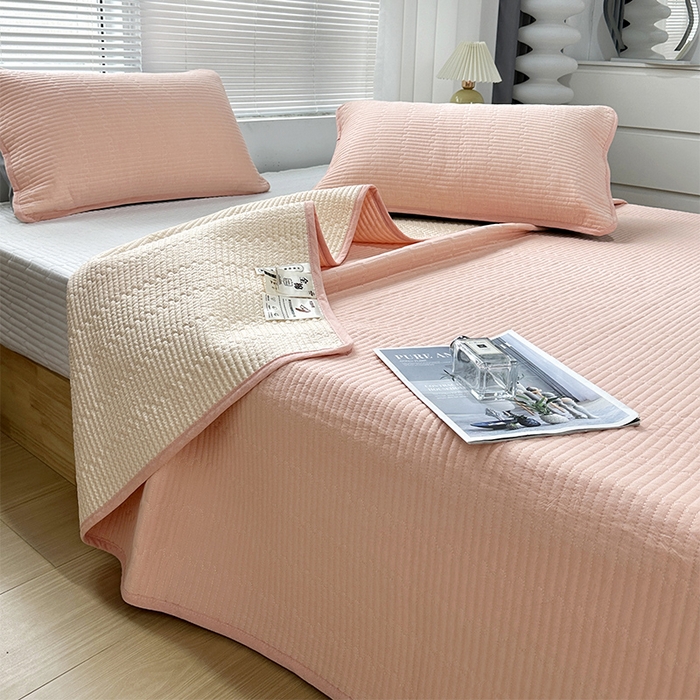 拾小柒 2025新款全棉色织水洗棉夹棉防滑床盖防水纯色床护垫 防滑款粉玉色