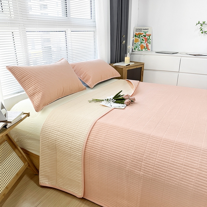 拾小柒 2025新款全棉色织水洗棉夹棉防滑床盖防水纯色床护垫 防水款粉玉色
