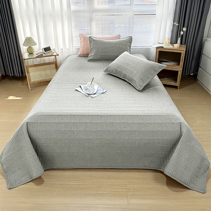 拾小柒 2025新款全棉色织水洗棉夹棉防滑床盖防水纯色床护垫 防水款青灰色