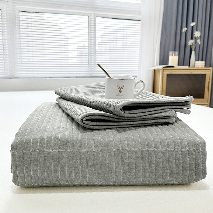 91家纺网 家纺一手货源 找家纺 拾小柒 2025新款全棉色织水洗棉夹棉防滑床盖防水纯色床护垫 防水款青灰色