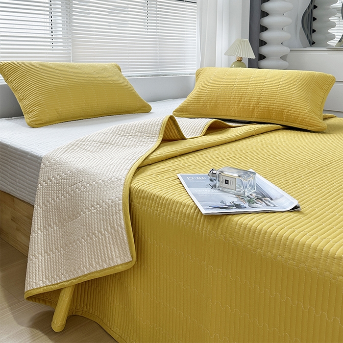 拾小柒 2025新款全棉色织水洗棉夹棉防滑床盖防水纯色床护垫 防滑款姜黄色