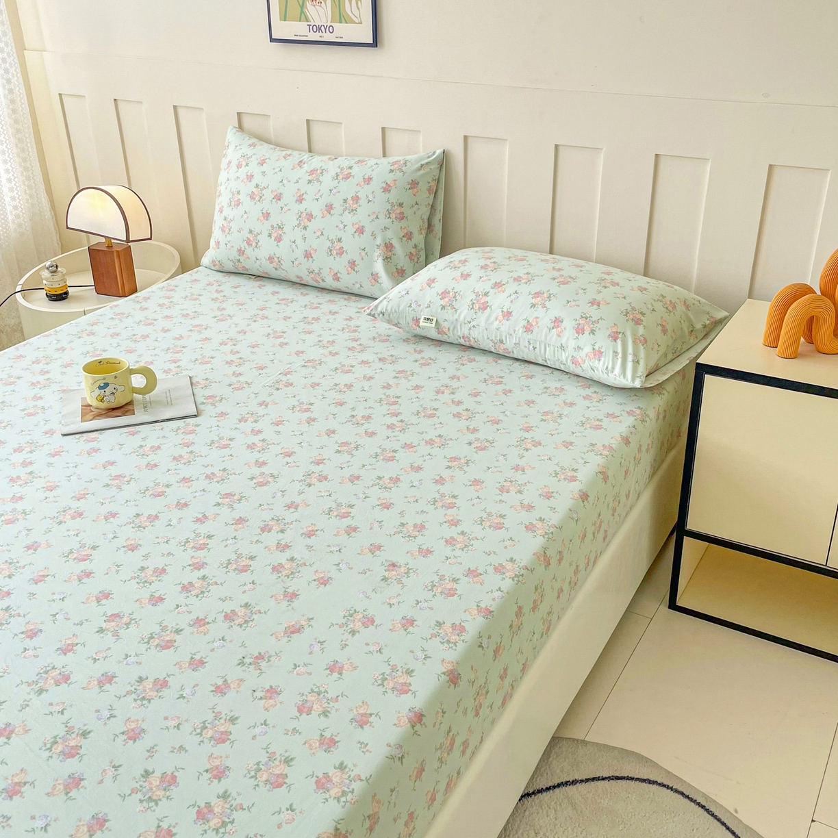 91家纺网 家纺一手货源 找家纺 棉乐町家居 2025新款木棉双层纱印花床笠 花开半夏