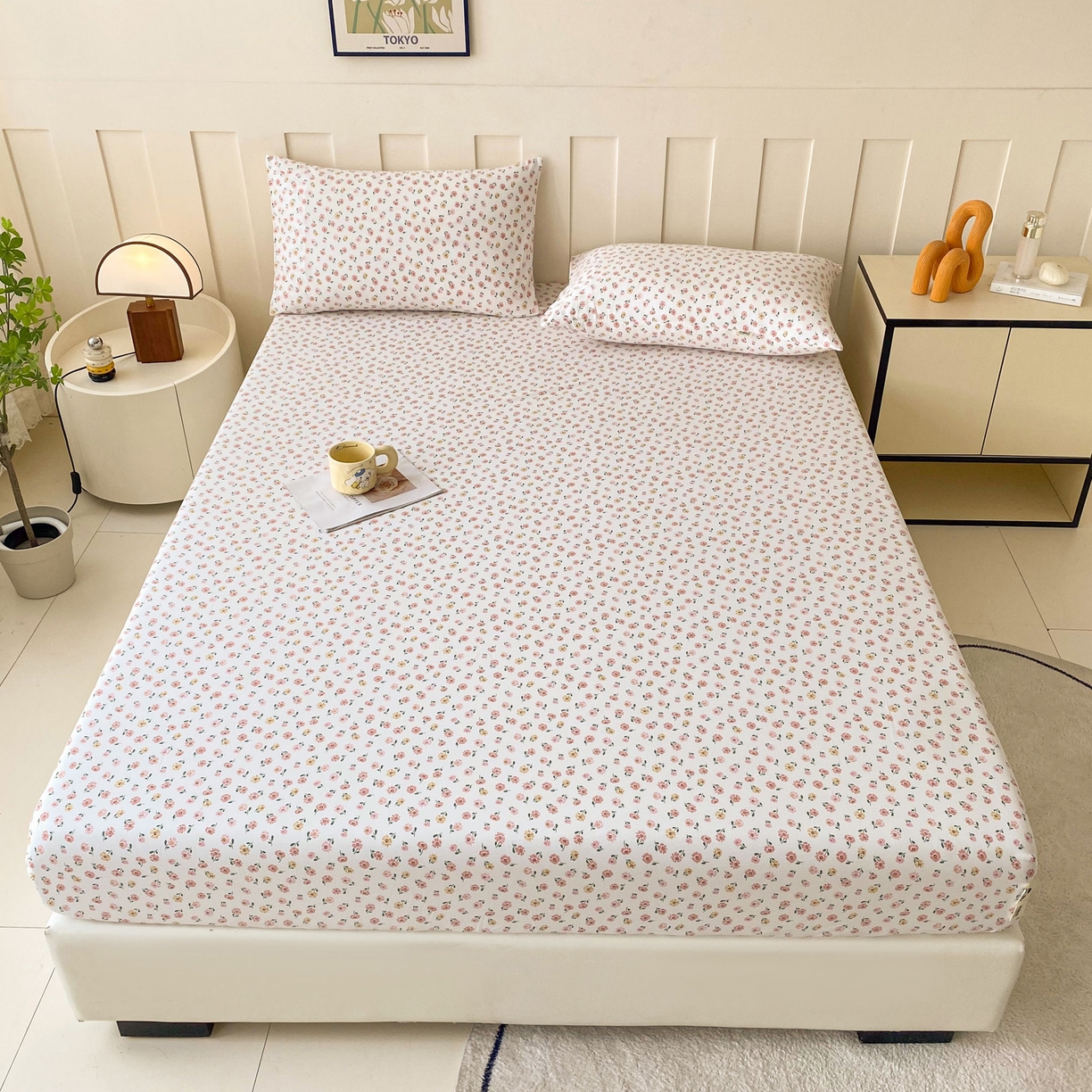 91家纺网 家纺一手货源 找家纺 棉乐町家居 2025新款木棉双层纱印花床笠 花梦里