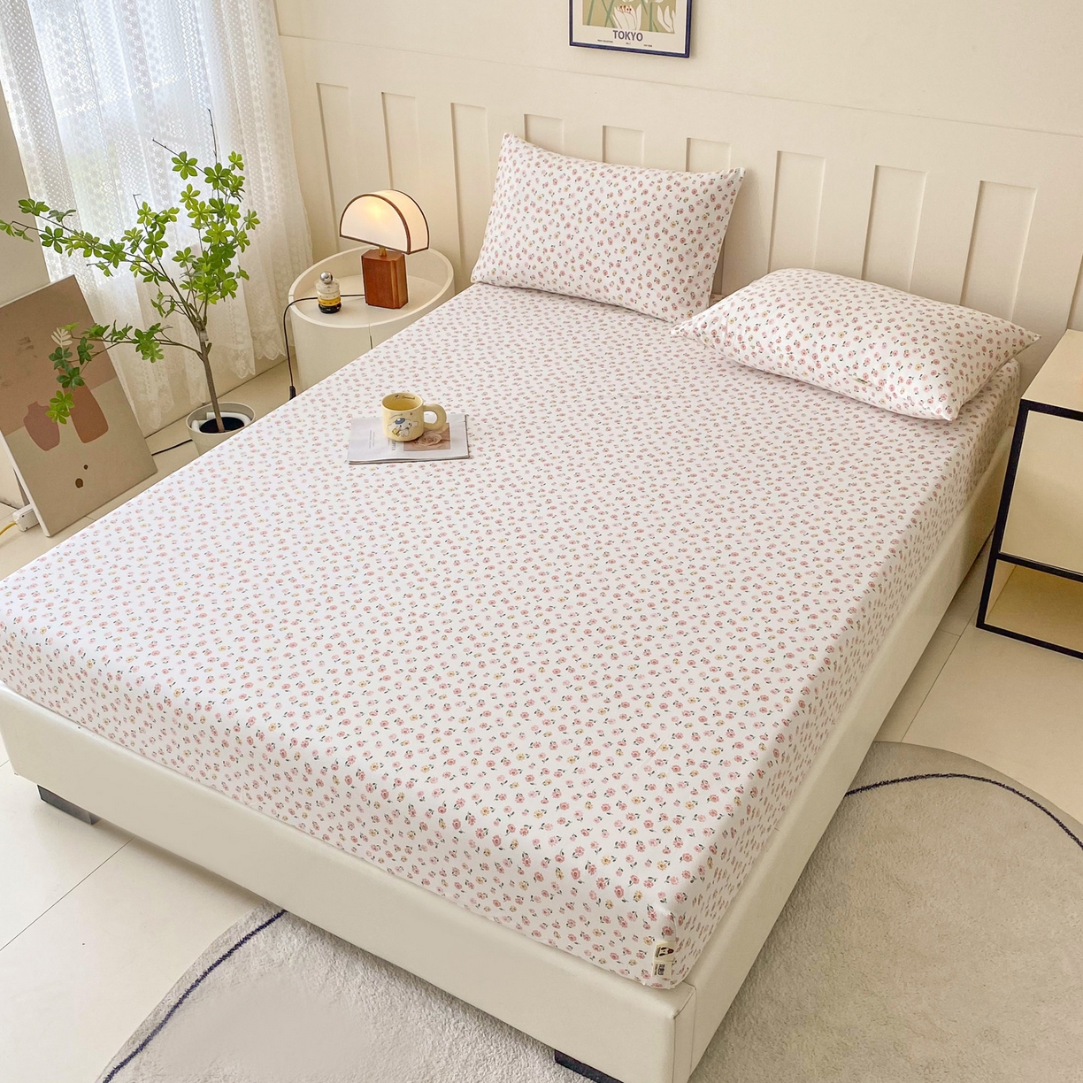 91家纺网 家纺一手货源 找家纺 棉乐町家居 2025新款木棉双层纱印花床笠 花梦里