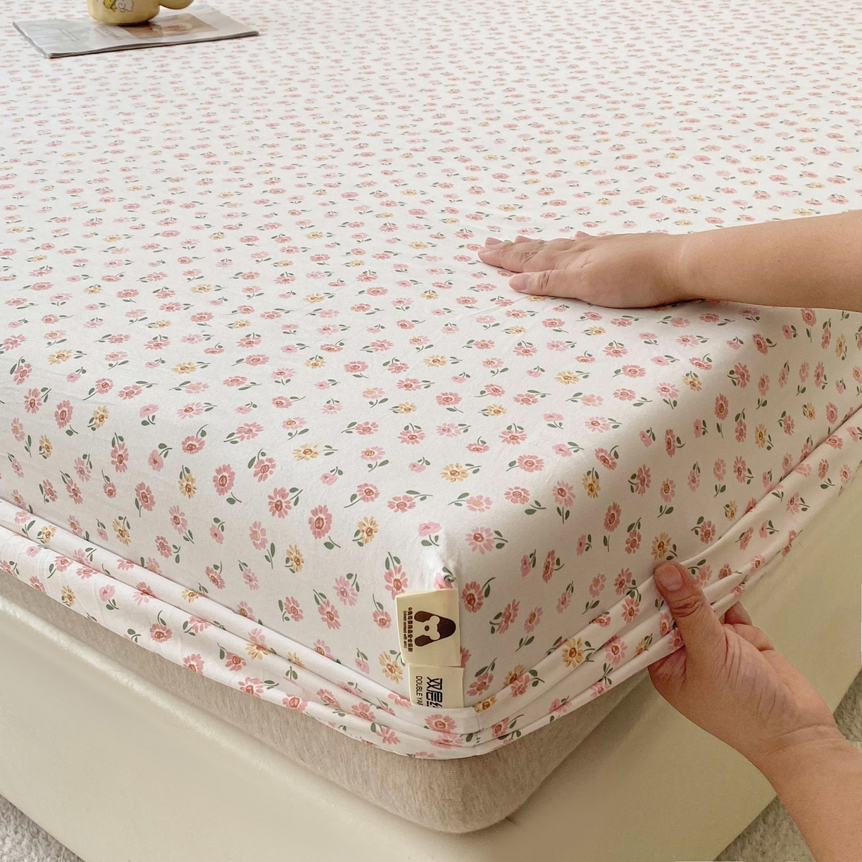 91家纺网 家纺一手货源 找家纺 棉乐町家居 2025新款木棉双层纱印花床笠 花梦里