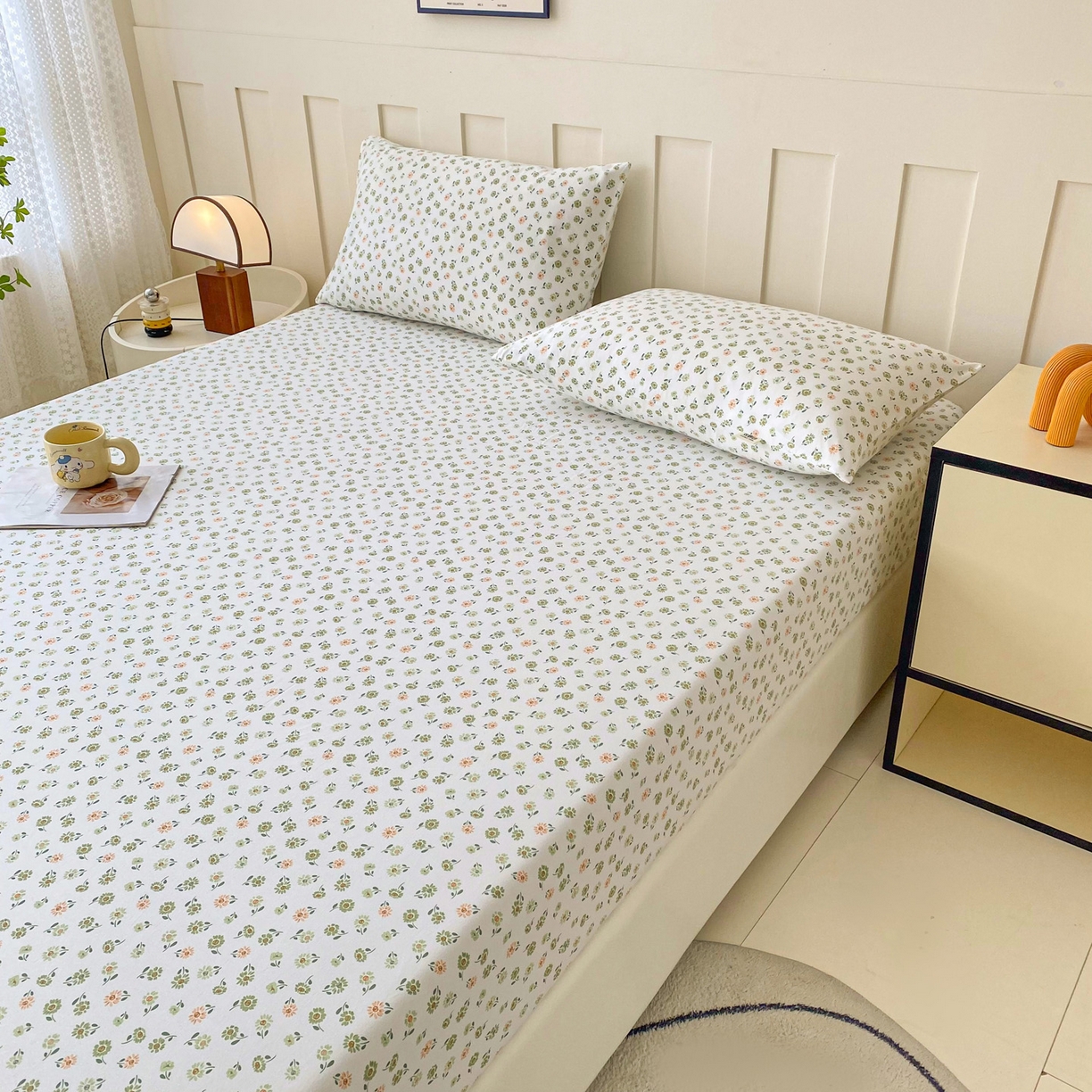 91家纺网 家纺一手货源 找家纺 棉乐町家居 2025新款木棉双层纱印花床笠 花慕