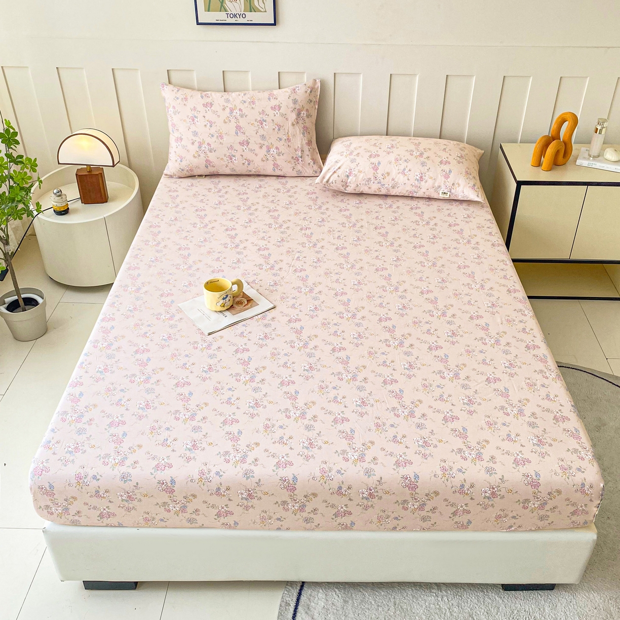 91家纺网 家纺一手货源 找家纺 棉乐町家居 2025新款木棉双层纱印花床笠 花清雅香