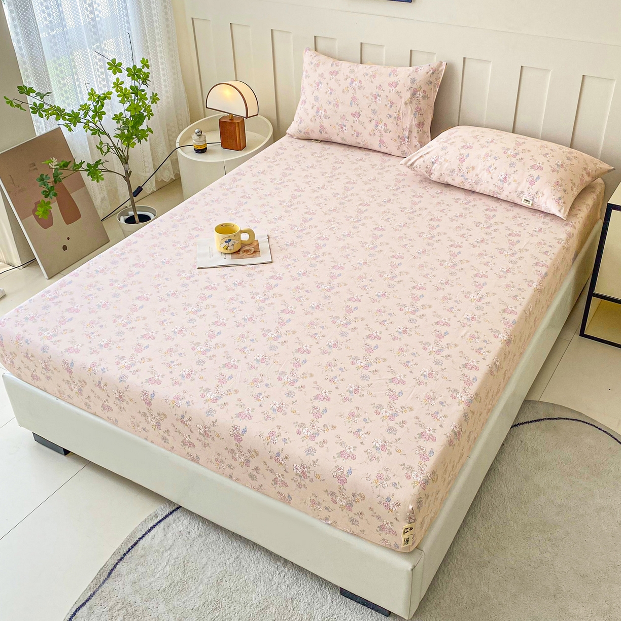 91家纺网 家纺一手货源 找家纺 棉乐町家居 2025新款木棉双层纱印花床笠 花清雅香