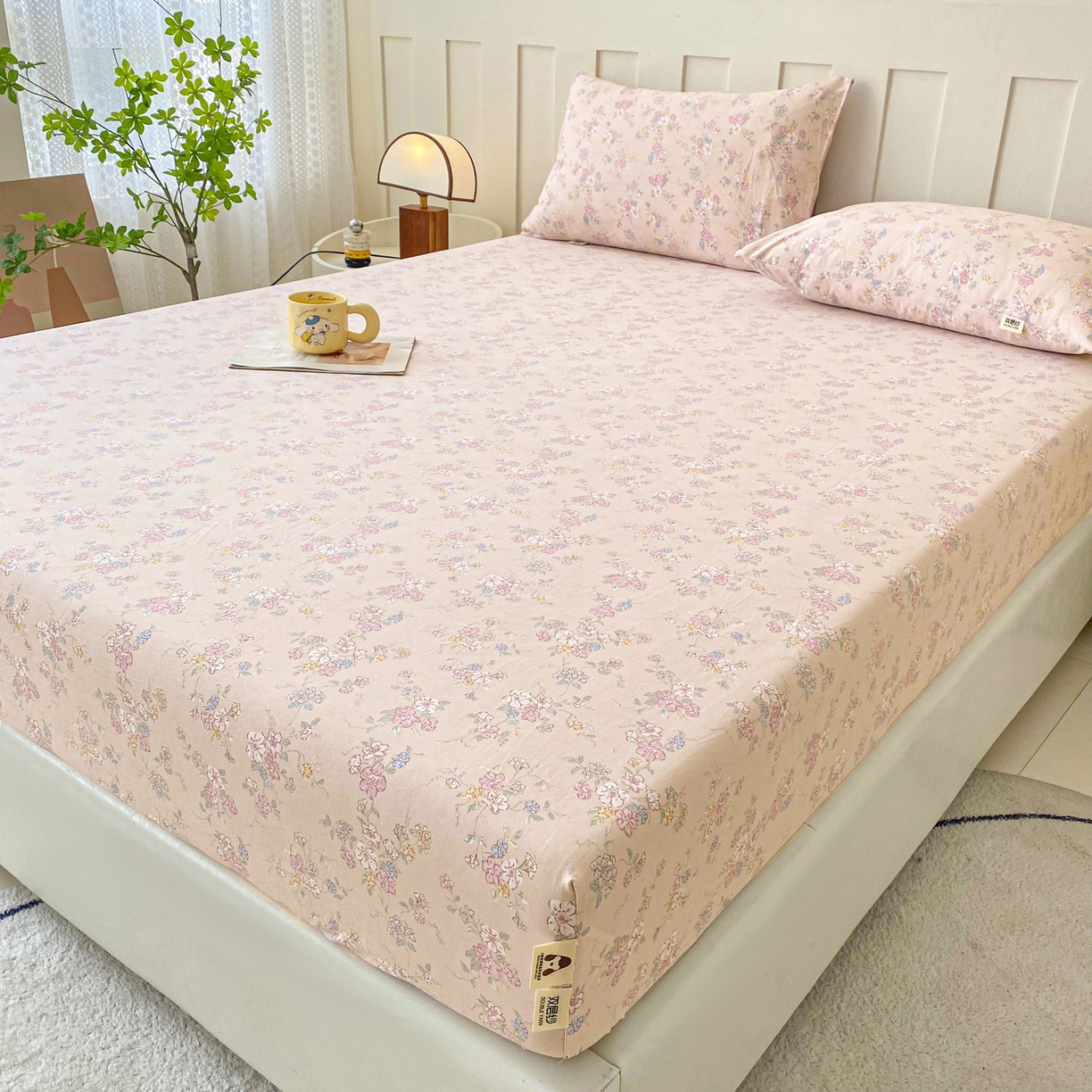 91家纺网 家纺一手货源 找家纺 棉乐町家居 2025新款木棉双层纱印花床笠 花清雅香