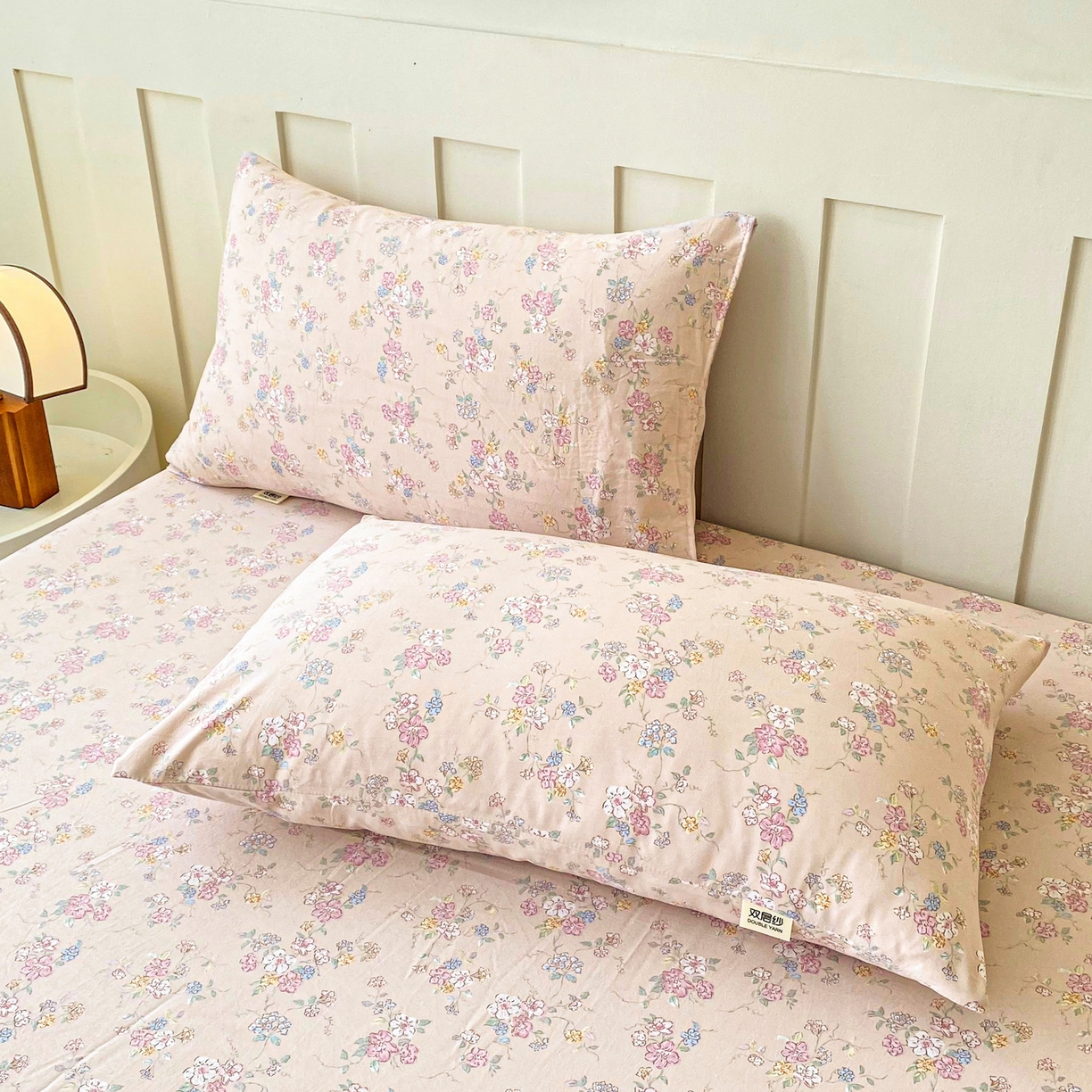 91家纺网 家纺一手货源 找家纺 棉乐町家居 2025新款木棉双层纱印花床笠 花清雅香