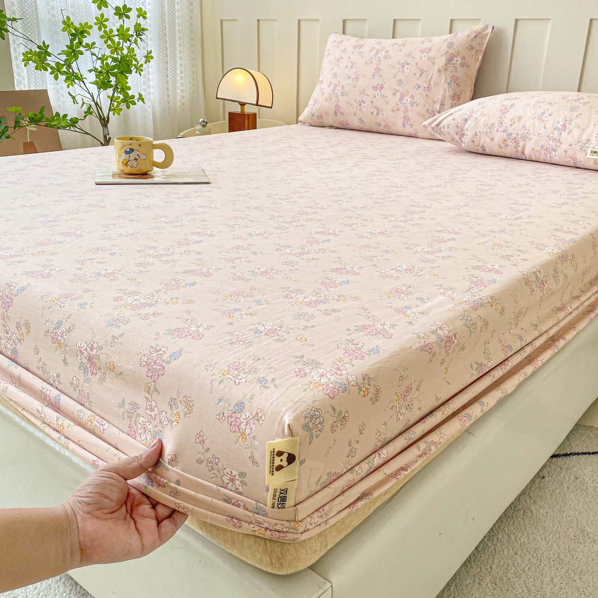 91家纺网 家纺一手货源 找家纺 棉乐町家居 2025新款木棉双层纱印花床笠 花清雅香