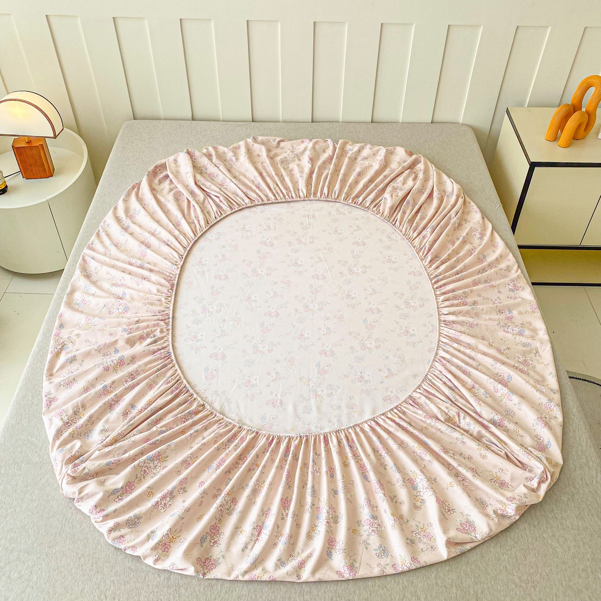 91家纺网 家纺一手货源 找家纺 棉乐町家居 2025新款木棉双层纱印花床笠 花清雅香