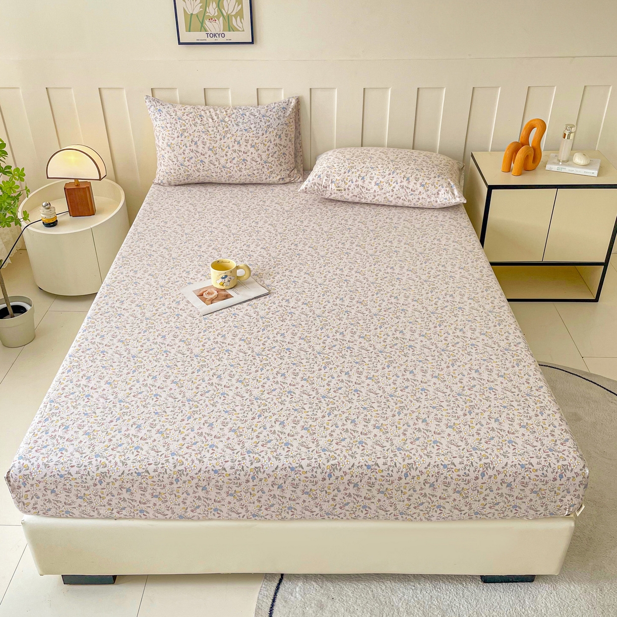 91家纺网 家纺一手货源 找家纺 棉乐町家居 2025新款木棉双层纱印花床笠 花苑