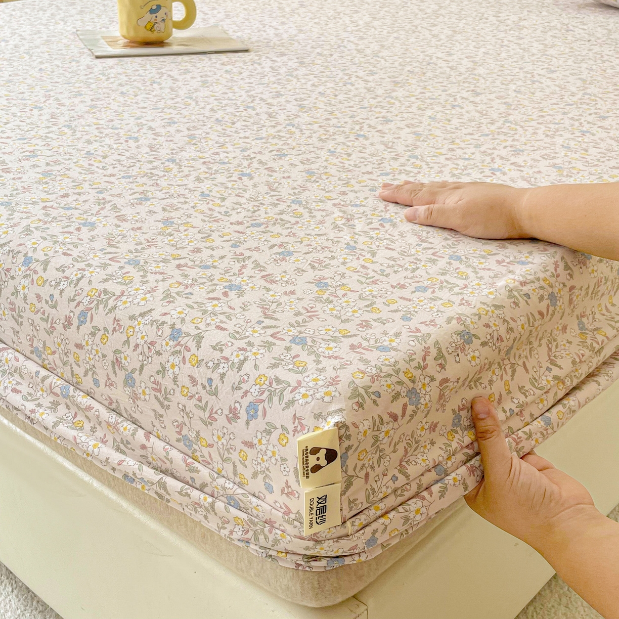 91家纺网 家纺一手货源 找家纺 棉乐町家居 2025新款木棉双层纱印花床笠 花苑