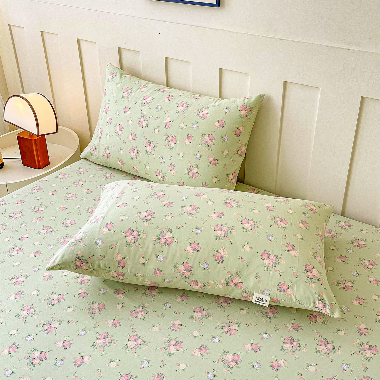 91家纺网 家纺一手货源 找家纺 棉乐町家居 2025新款木棉双层纱印花床笠 花枝绚烂