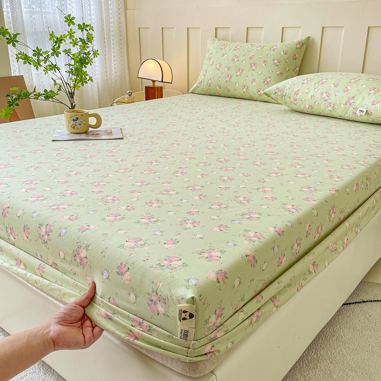 91家纺网 家纺一手货源 找家纺 棉乐町家居 2025新款木棉双层纱印花床笠 花枝绚烂