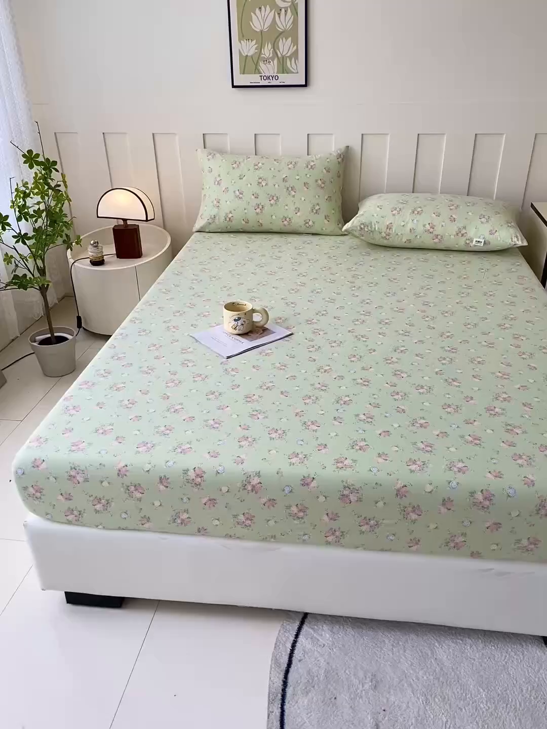 91家纺网 家纺一手货源 找家纺 棉乐町家居 2025新款木棉双层纱印花床笠 花枝绚烂