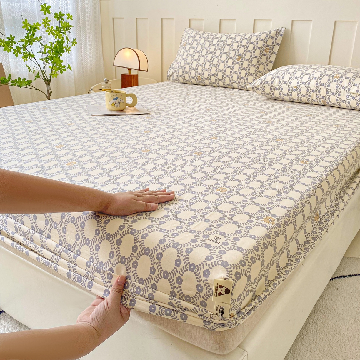 91家纺网 家纺一手货源 找家纺 棉乐町家居 2025新款木棉双层纱印花床笠 杰西卡